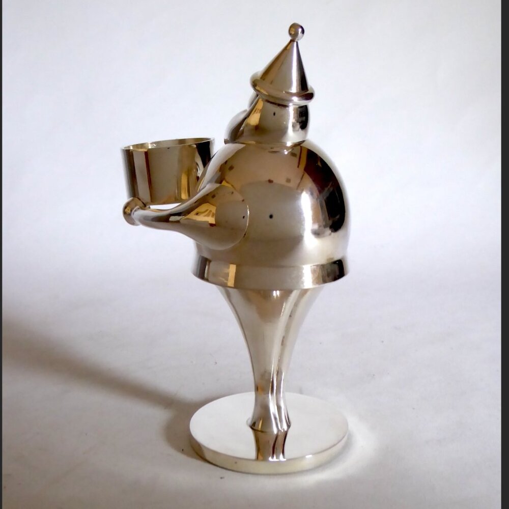 NEW VINTAGE 7.5” POTTERY BARN SILVER PLATE SANTA CLAUS TEA LIGHT CANDLE HOLDER - Picture 6 of 10